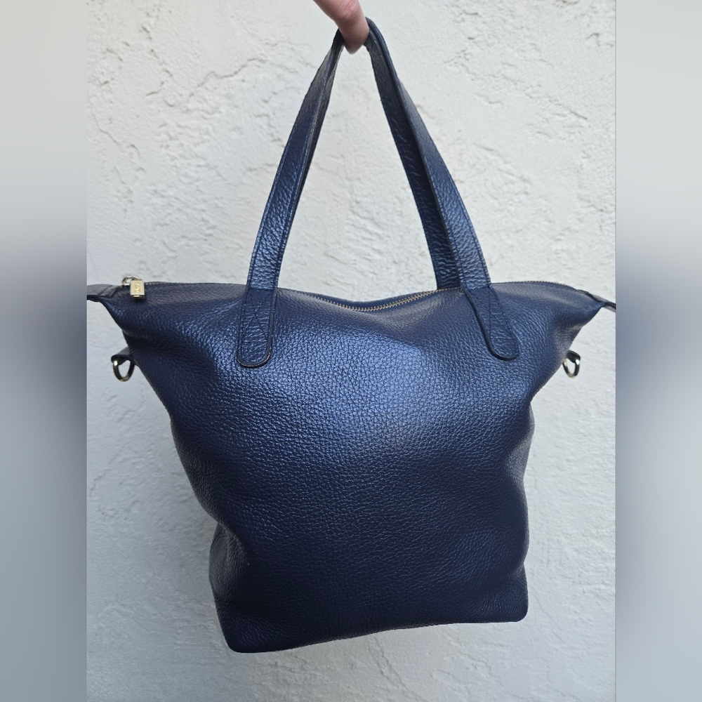 Cuyana Navy Leather Suede Small Tote Bag without Removable Strap - Picture 4 of 16